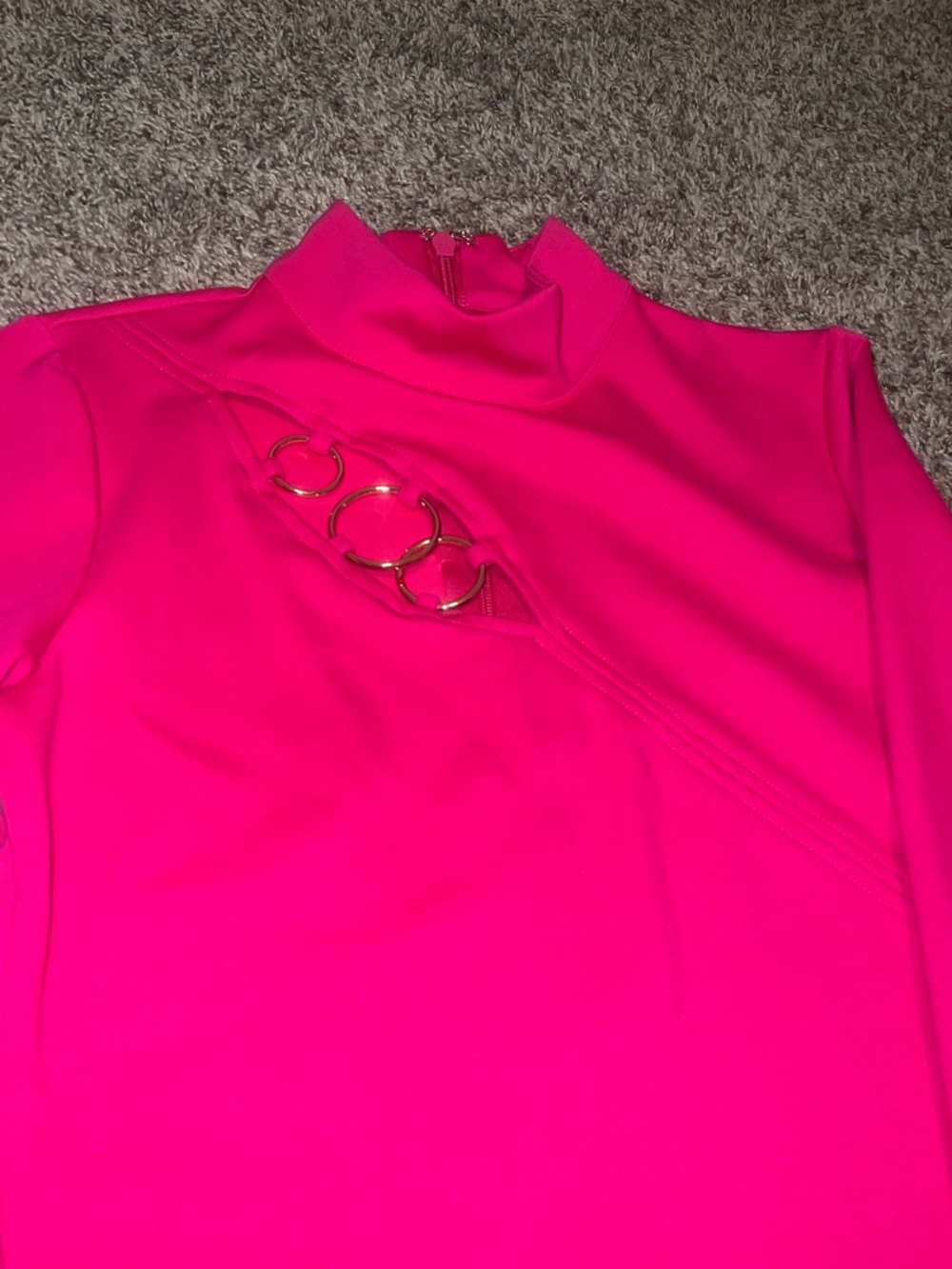 Bebe Hot Pink Long Sleeve Bodycon Dress with Chain Detail - Picture 3 of 5